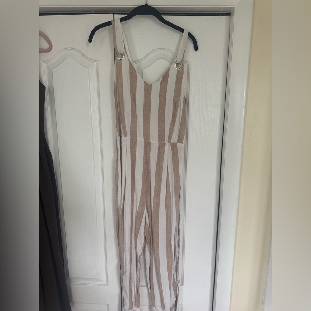 Japna Tan and White Striped Jumpsuit